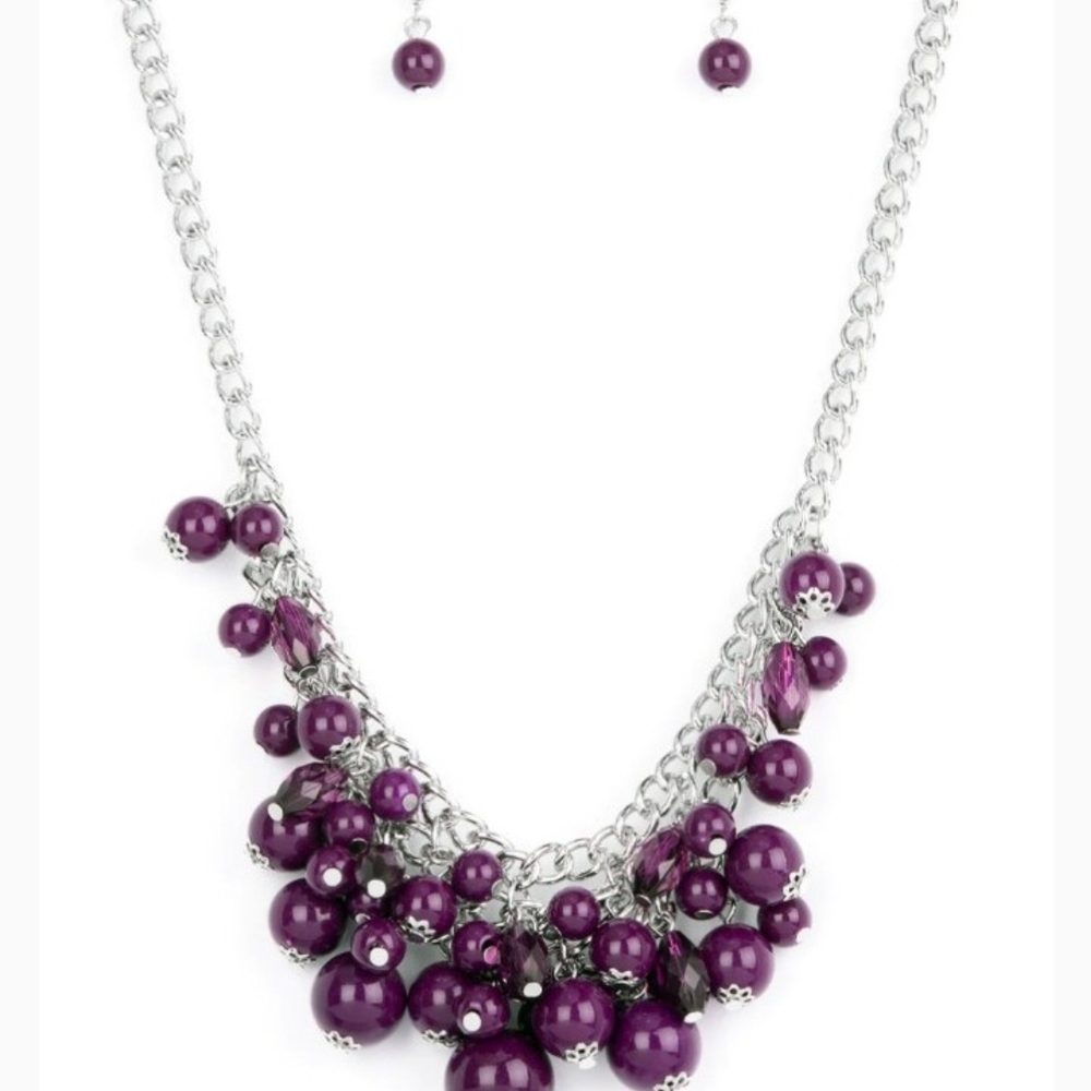 Paparazzi Purple Cluster Necklace with Silver Accents Broadway Bustle Jewelry